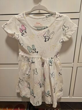 Girls' Minnie Mouse Bow Print Dress - White with Pink & Mint